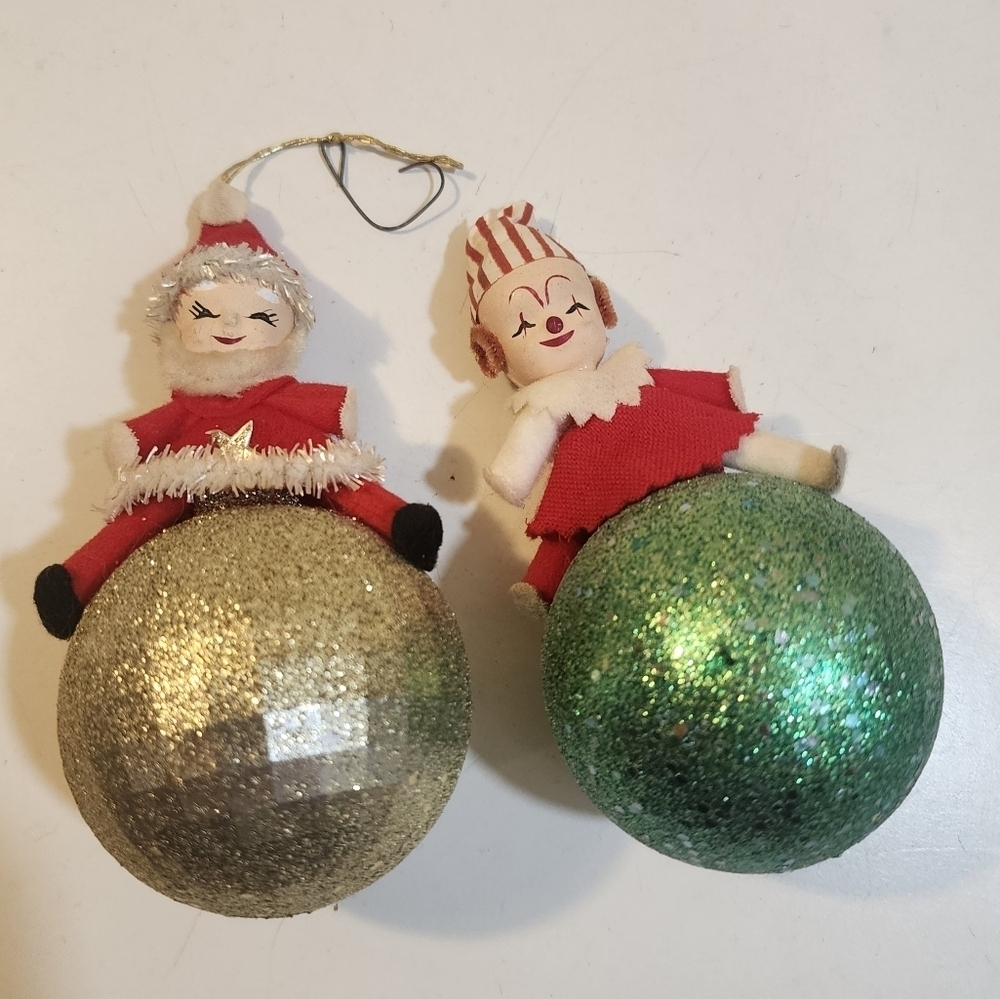 Vintage Christmas set of 2 Ornaments